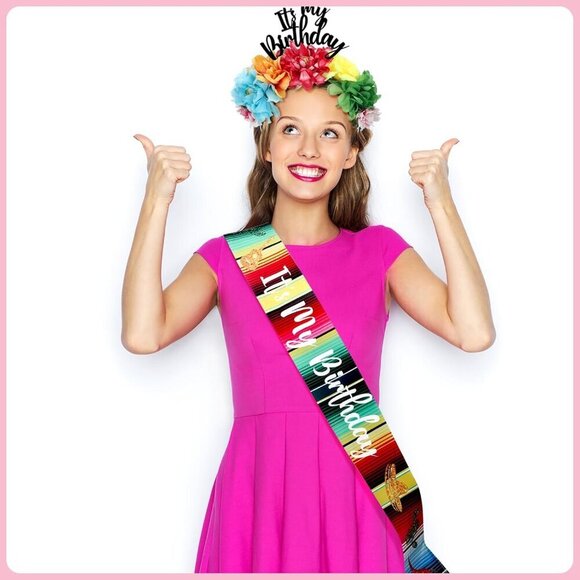 Mexican Flower Crowns Set for Celebrations Sash Headband Birthday Party main image 6
